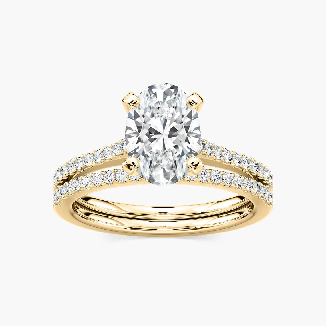2.50 CTW Oval Cut Lab Grown Diamond Wedding Ring Set | Pavé Bands | 14K Solid Gold Bridal Set