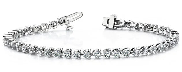 Platinum Three Prong Round Basket Setting Tennis Bracelet