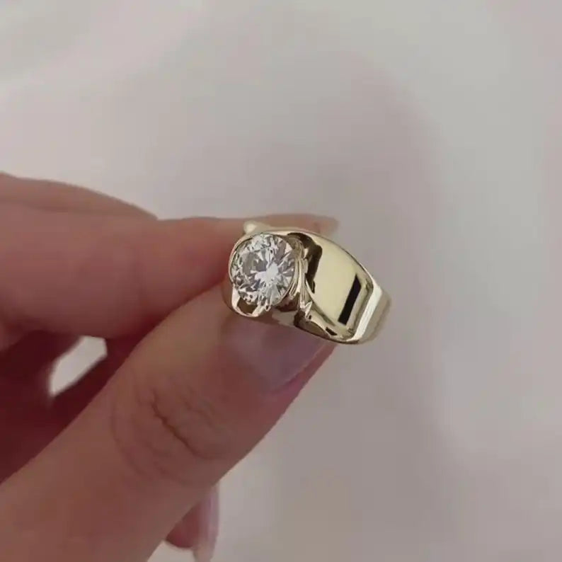 Luxury 14K Solid Gold 1.52CT Round Cut Lab Grown Diamond Wide Band Ring Romantic Proposal Gift For Partner Birthday Jewelry