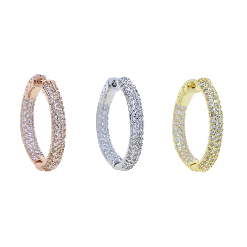 25MM Medium Sized Huggie Hoop Earring Rose Gold Silver Colors Full Micro Pave 5A CZ Iced Out Women Hoops