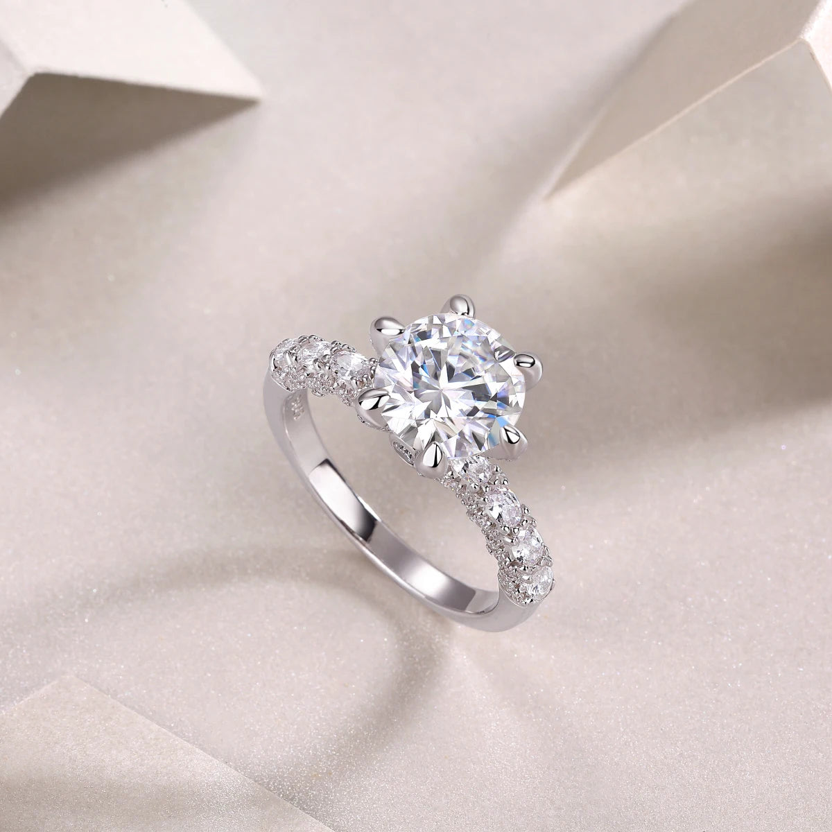 3Ct Main Round Moissanite Ring Wedding Engagement Promise Ring S925 Silver White Color Women Daily Wear Jewelry Ring