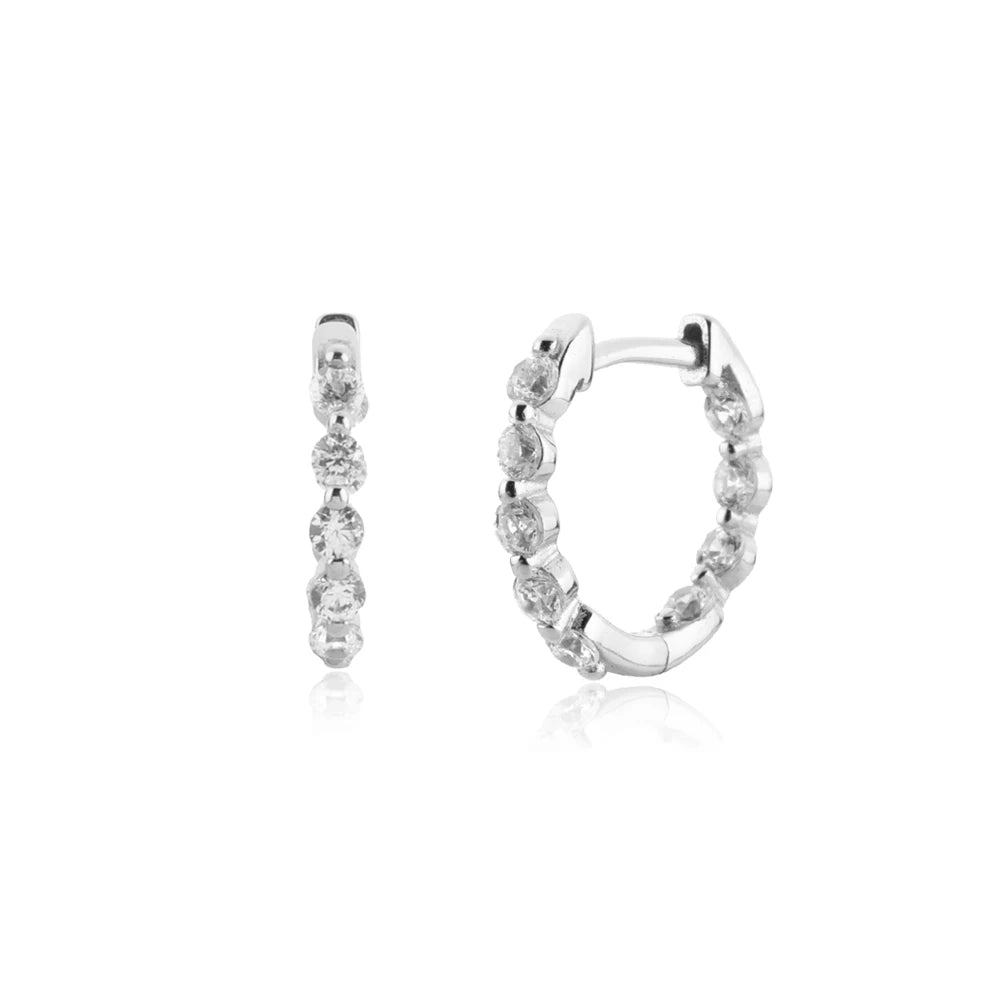 ANDYWEN New 925 Sterling Silver Gold Two Zircon Pave Huggies Piercing Rock Punk Clips Hoops Earring Circle Women Jewelry