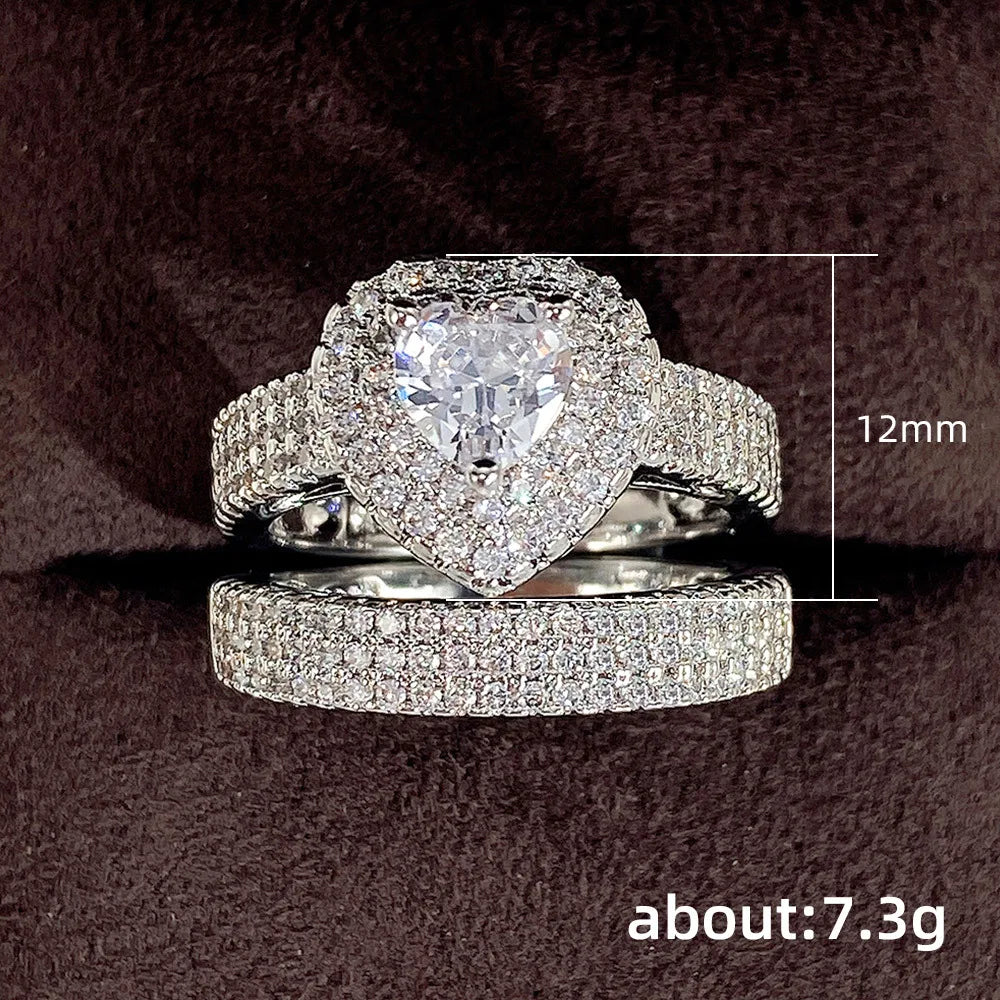 Q109 Heart Shape Bridal Jewelry Set Women's Pear Cut Crystal Rhinestone Pave Setting Luxury Engagement Ring Set