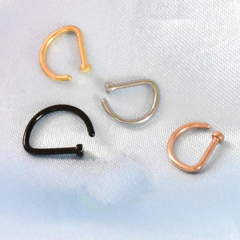 Stainless Steel Nose Ring Hoop Black Gold Plated Classic Unisex Internally Threaded Hook Body Jewelry for Daily Wear Piercing