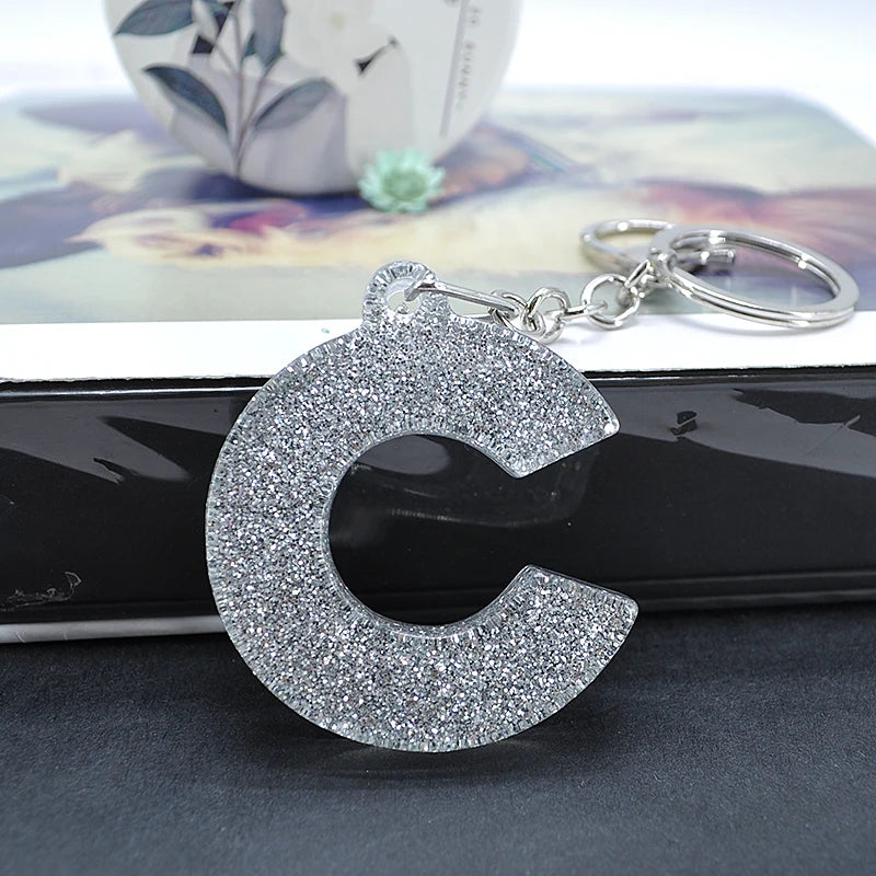1PC Women Keychains  Handbag  Car Pendants 26 English Letter Keyring  Charms   Glitter Resin Word