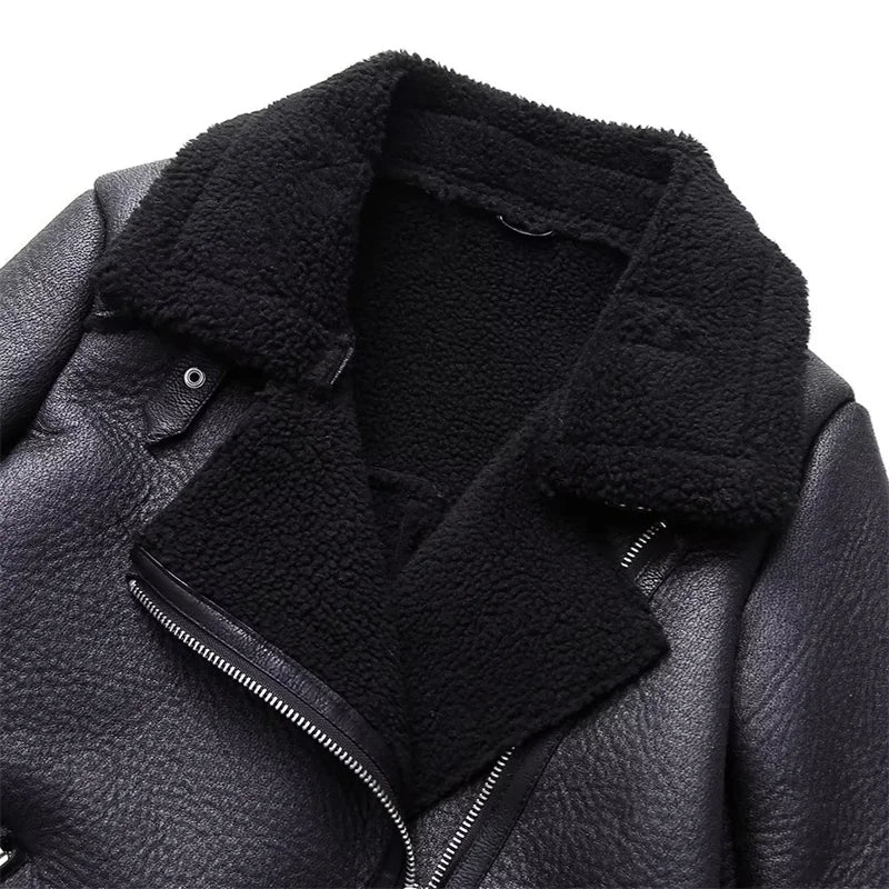 TAOP&ZA 2026 New Winter Women's PU Fur One-piece Thickened Stitching Double-sided Motorcycle Jacket 2969262