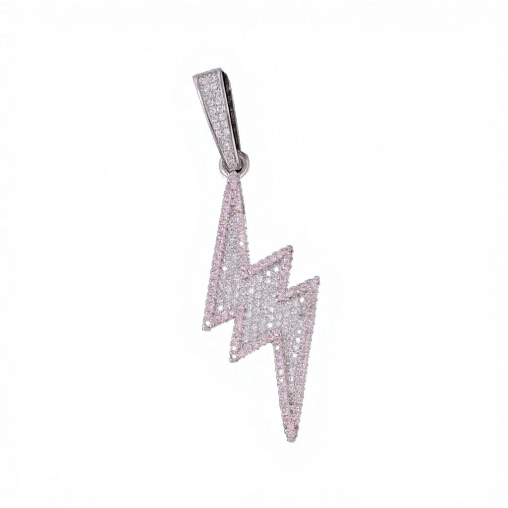 New Fashion Tishya Diamond Silver Gold Plated 925 Sterling Brilliant Cut Micro Insert Iced Moissanite Lightning Hip Hop Pendant