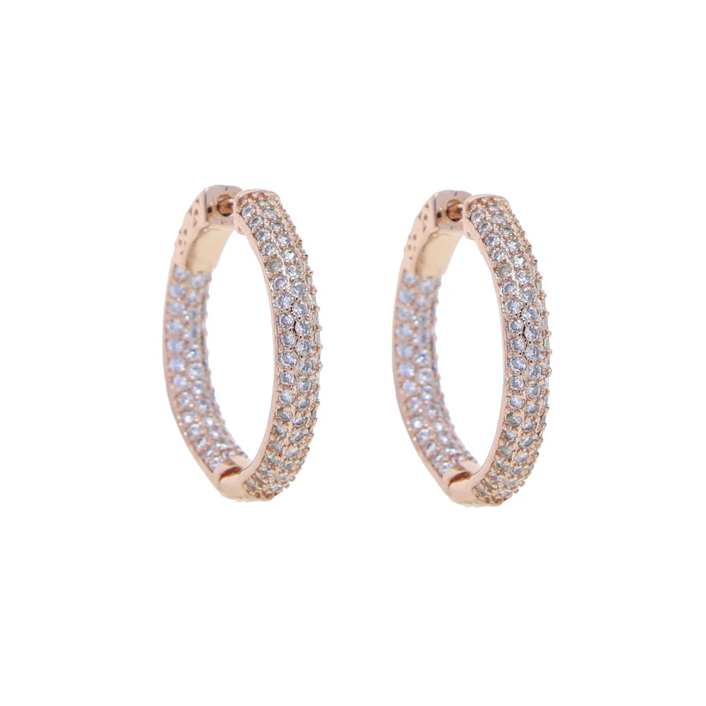 25MM Medium Sized Huggie Hoop Earring Rose Gold Silver Colors Full Micro Pave 5A CZ Iced Out Women Hoops