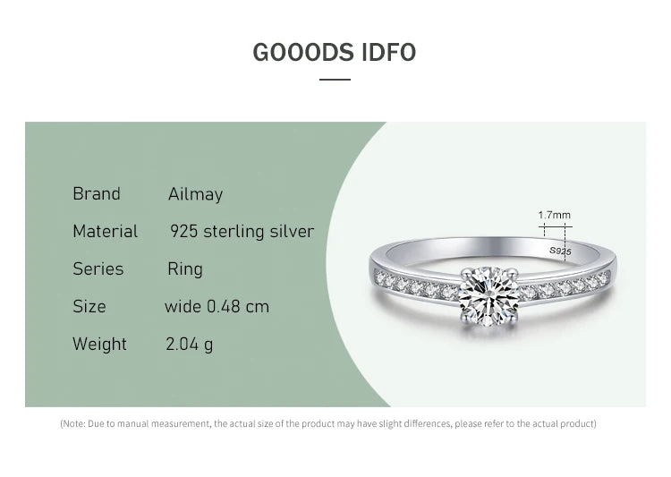Ailmay Authentic 925 Sterling Silver Classic Simple Round Shape High Quality CZ Rings For Women Wedding Statement Jewelry Gift