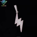 New Fashion Tishya Diamond Silver Gold Plated 925 Sterling Brilliant Cut Micro Insert Iced Moissanite Lightning Hip Hop Pendant