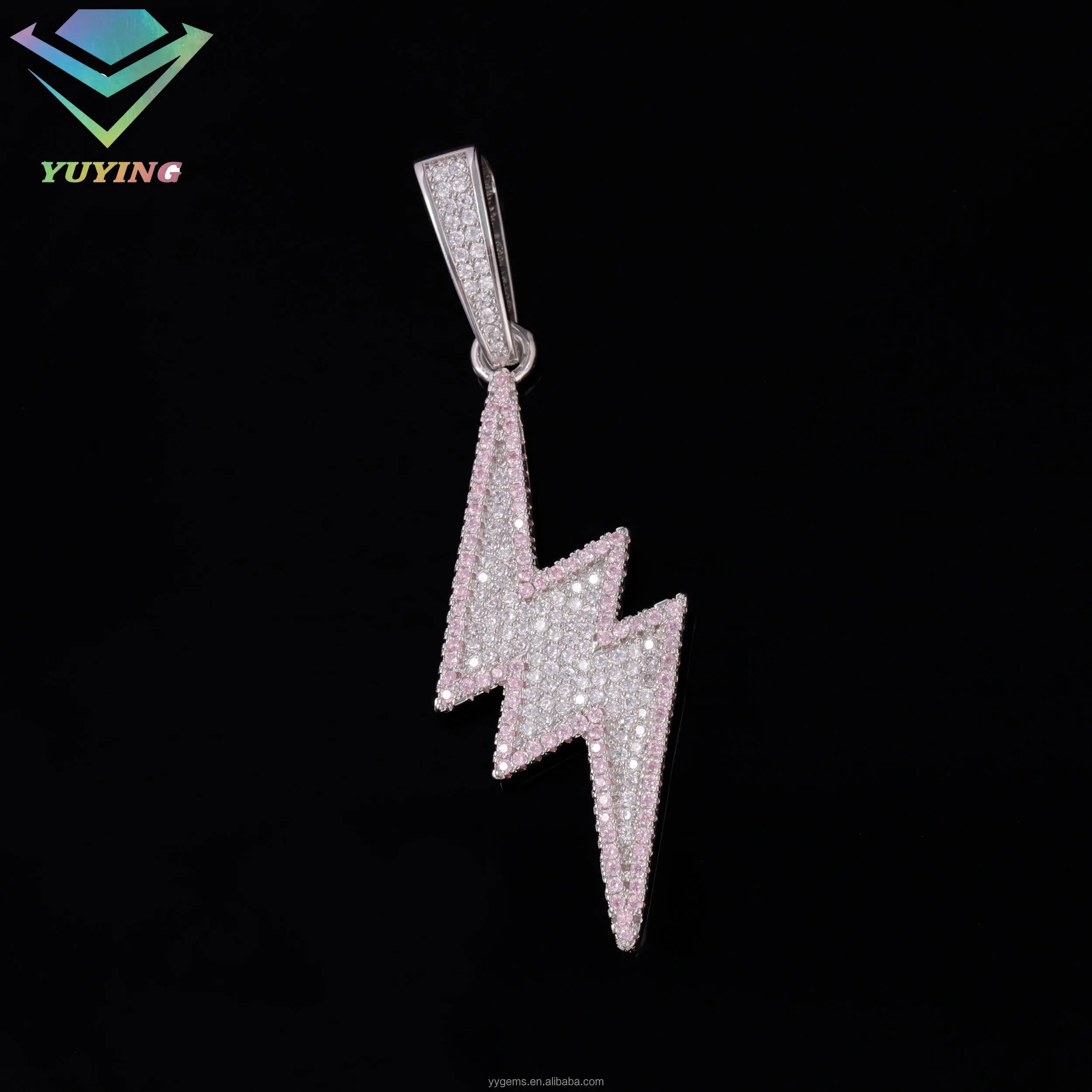 New Fashion Tishya Diamond Silver Gold Plated 925 Sterling Brilliant Cut Micro Insert Iced Moissanite Lightning Hip Hop Pendant