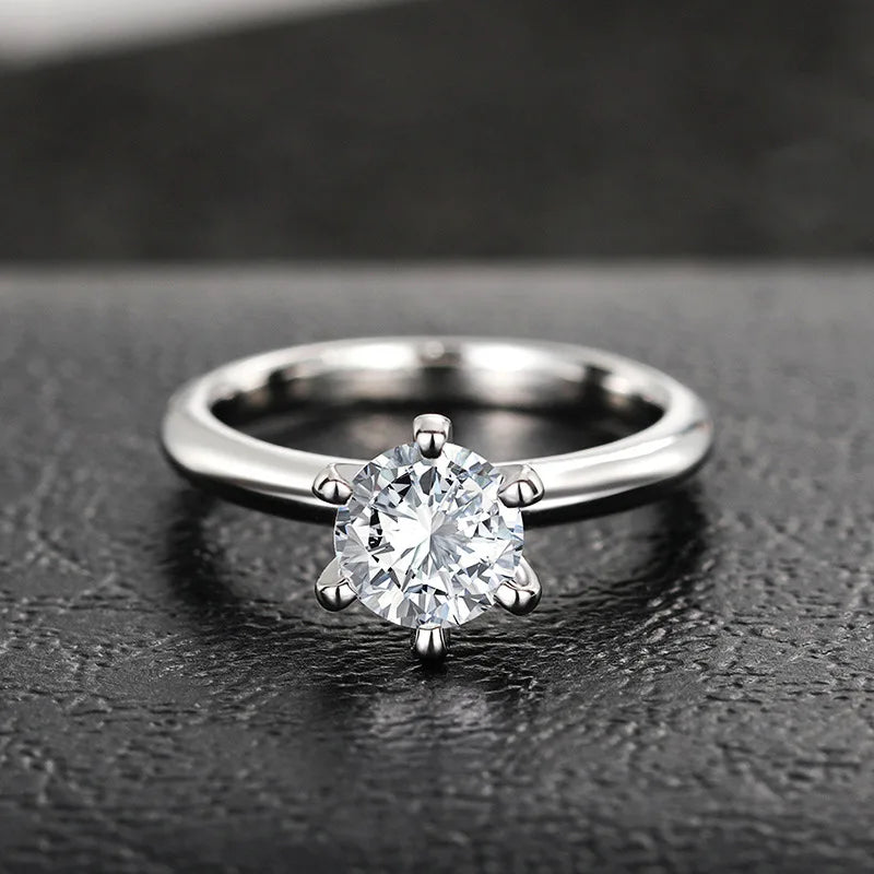 T0004 Diamond Ring Round Brilliant Cut Natural Diamond Classic Engagement Women's Jewelry