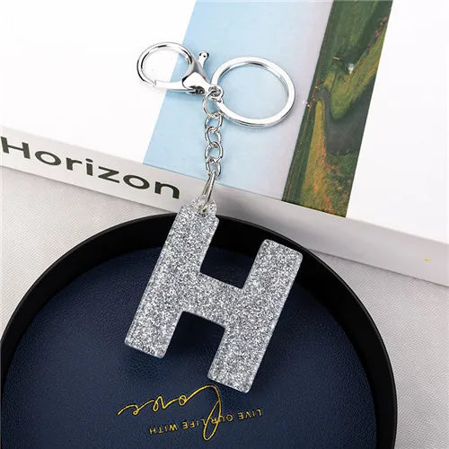 1PC Women Keychains  Handbag  Car Pendants 26 English Letter Keyring  Charms   Glitter Resin Word