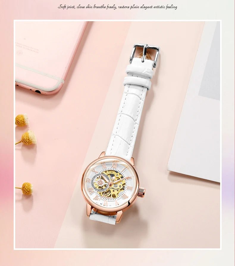 ORKINA Silver Skeleton Women's Watch Stainless Steel Fashion Ladies Mechanical Watches Female Automatic Self-Wind Wristwatches