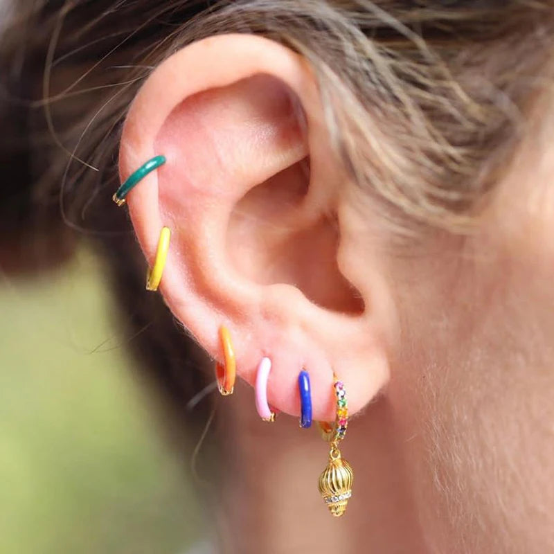 Multicolour Enamel Hoop Earrings for Women 925 Silver Needle Candy Color Huggie Earrings Trendy Party Girls Jewelry Gift
