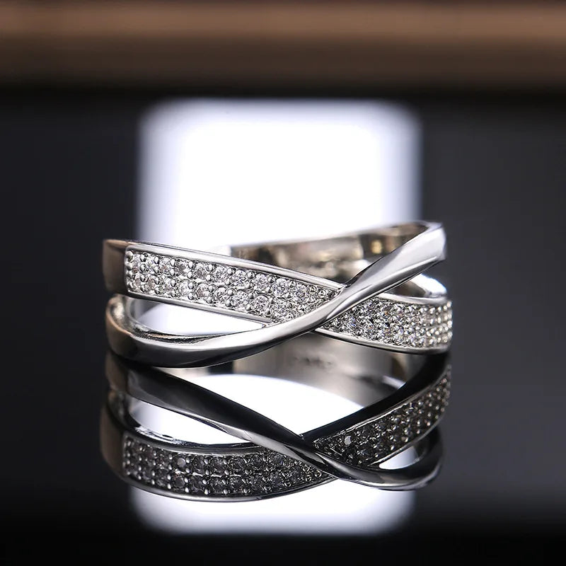 Classic Female Ring 925 Sterling Silver Two Tone X Shape Cross Rings For Women Infinite Dazzling Zircon Wedding Rings Anillos