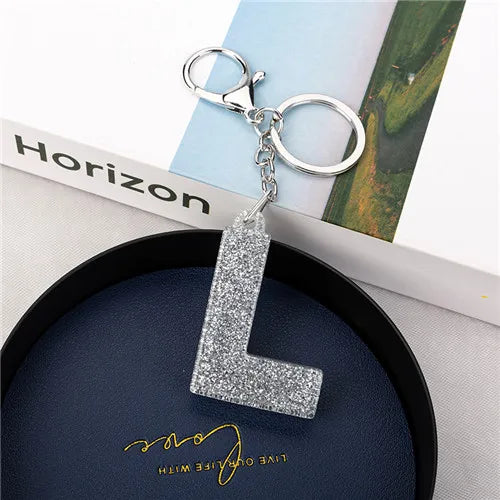 1PC Women Keychains  Handbag  Car Pendants 26 English Letter Keyring  Charms   Glitter Resin Word