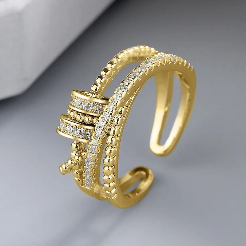 T0583 Women's Fashion Rings Ball Shape Pave Setting Cubic Zirconia Party Jewelry Gold Rose Silver Tone