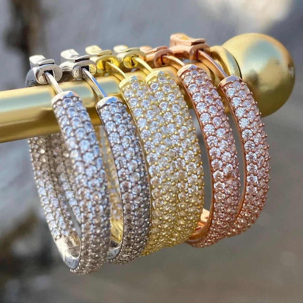 25MM Medium Sized Huggie Hoop Earring Rose Gold Silver Colors Full Micro Pave 5A CZ Iced Out Women Hoops