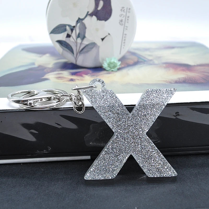 1PC Women Keychains  Handbag  Car Pendants 26 English Letter Keyring  Charms   Glitter Resin Word