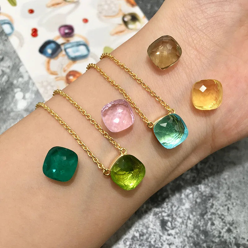 Women Fashion Jewelry Candy Style Necklace Colorful Crystal Pendant Necklace with 3 kinds of Gold color Plated Hot Trendy Design