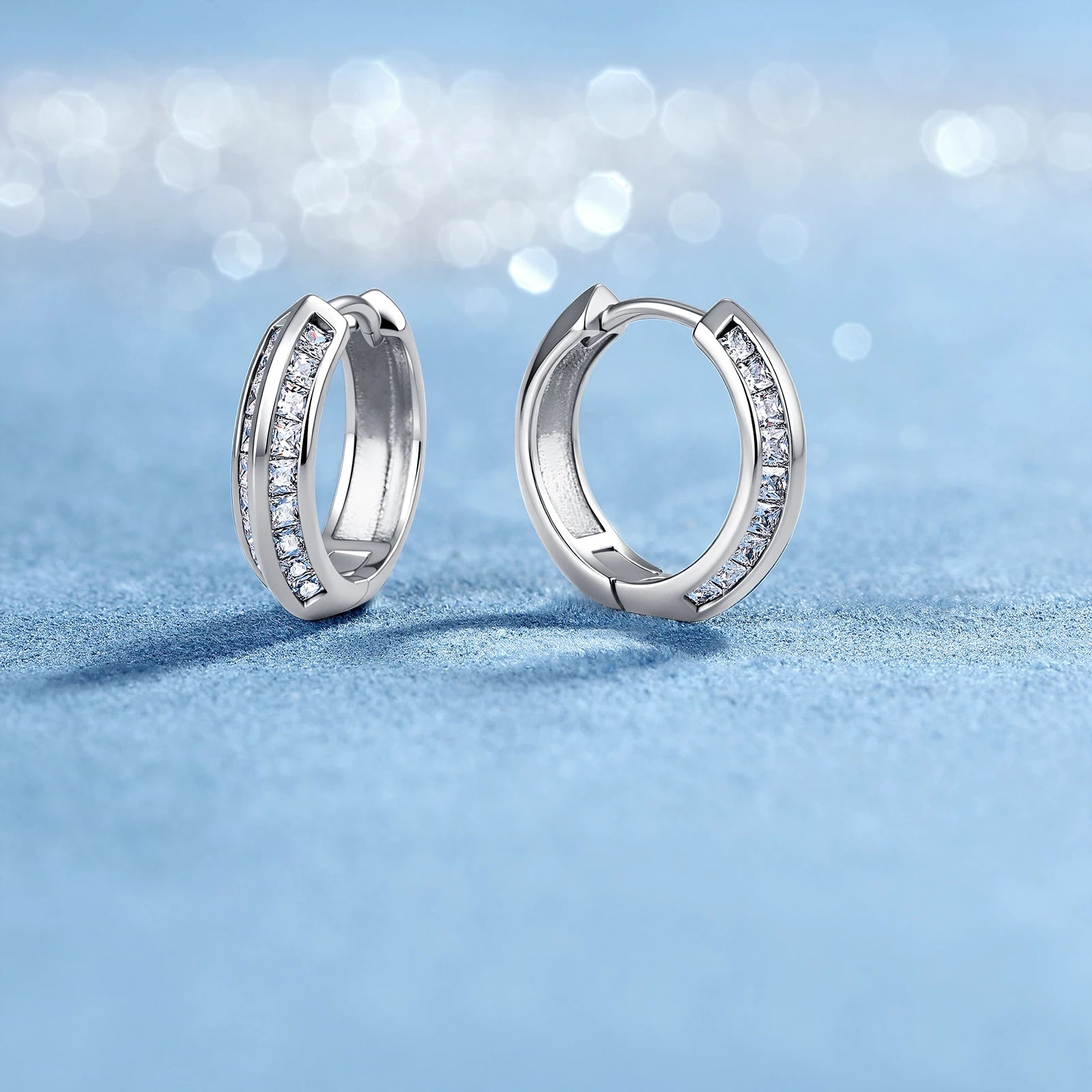 2.2 CTW Huggie Hoop Earrings S925 Sterling Silver Double Row Princess Cut Moissanite Hypoallergenic Women Fine Jewelry
