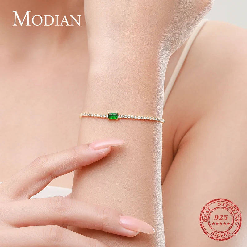 MODIAN 2021 New 925 Sterling Silver Luxury Sparkling Cubic Zirconia Bracelet For Women Gold Color Wedding Engagement Jewelry