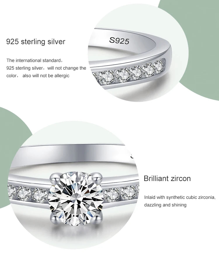 Ailmay Authentic 925 Sterling Silver Classic Simple Round Shape High Quality CZ Rings For Women Wedding Statement Jewelry Gift