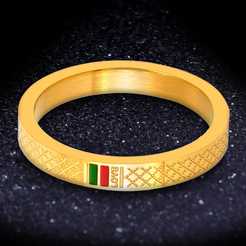Zalman Luxury Green Red Enamel Ring For Women Men Stainless Steel 18K Gold Color Couple Ring Wedding Jewelry Accessories