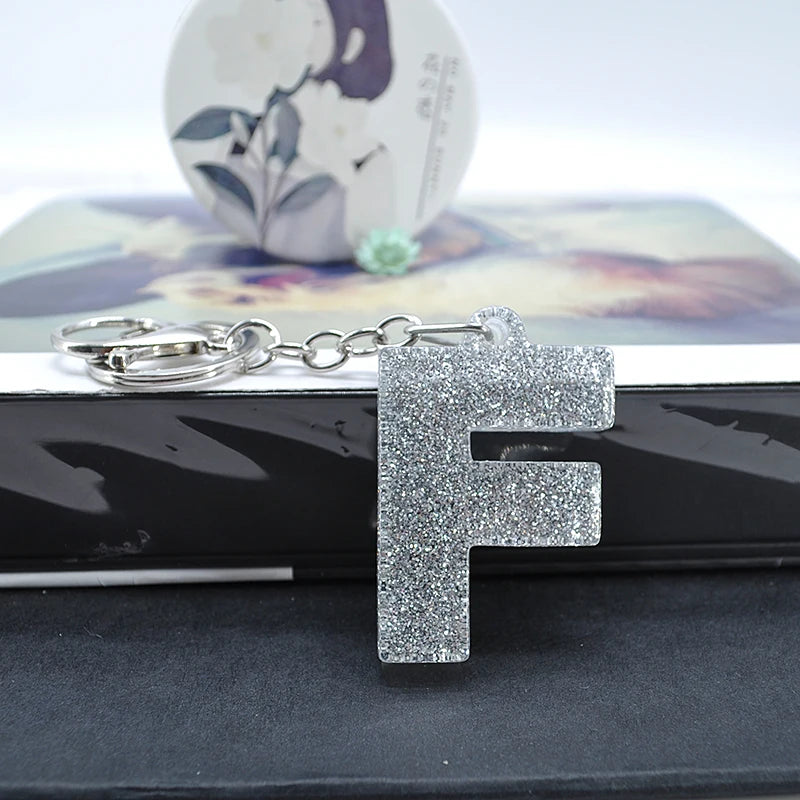 1PC Women Keychains  Handbag  Car Pendants 26 English Letter Keyring  Charms   Glitter Resin Word