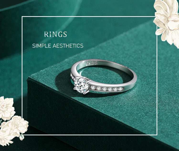 Ailmay Authentic 925 Sterling Silver Classic Simple Round Shape High Quality CZ Rings For Women Wedding Statement Jewelry Gift