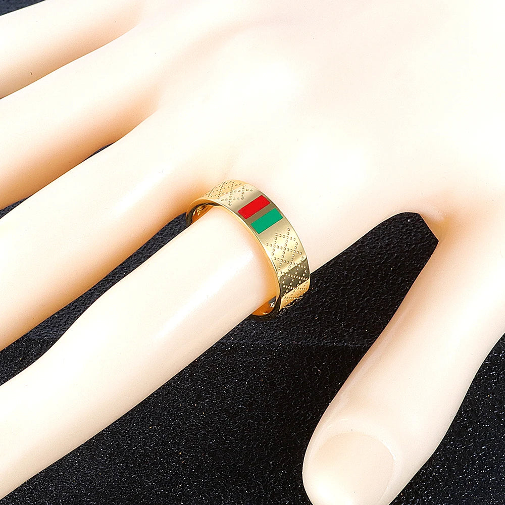 Zalman Luxury Green Red Enamel Ring For Women Men Stainless Steel 18K Gold Color Couple Ring Wedding Jewelry Accessories