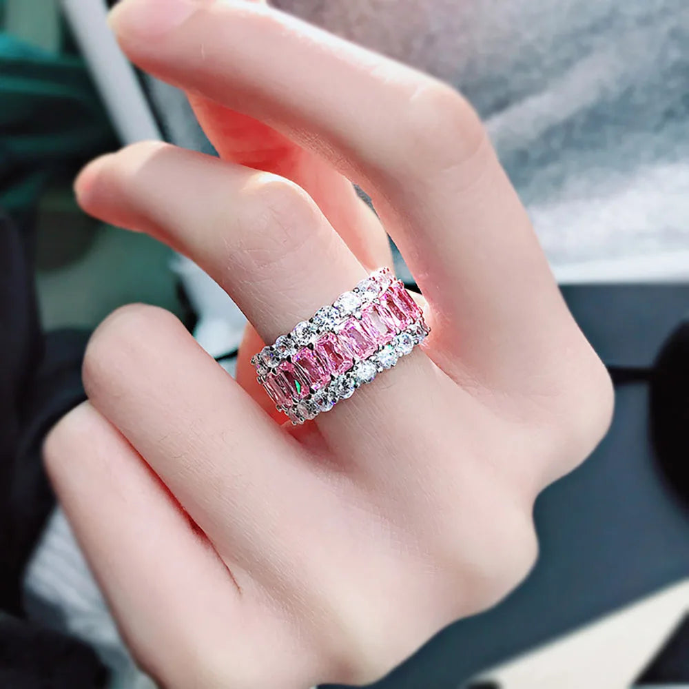 KNRIQUEN 100% 925 Real SIlver Cocktail Big Rings for Women Created Moissanite Emerald Ruby Sapphire Gemstone Wedding Bands Jewel