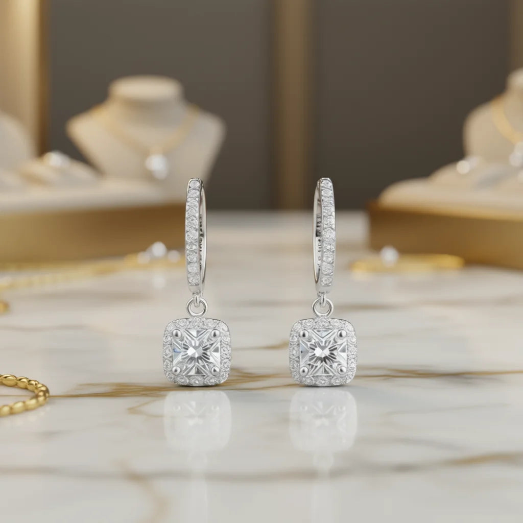 Ice One Diamond Charm Earrings 925 Silver Princess Cut Claw Setting Luxury Women's Wedding Jewelry Rhodium Plated