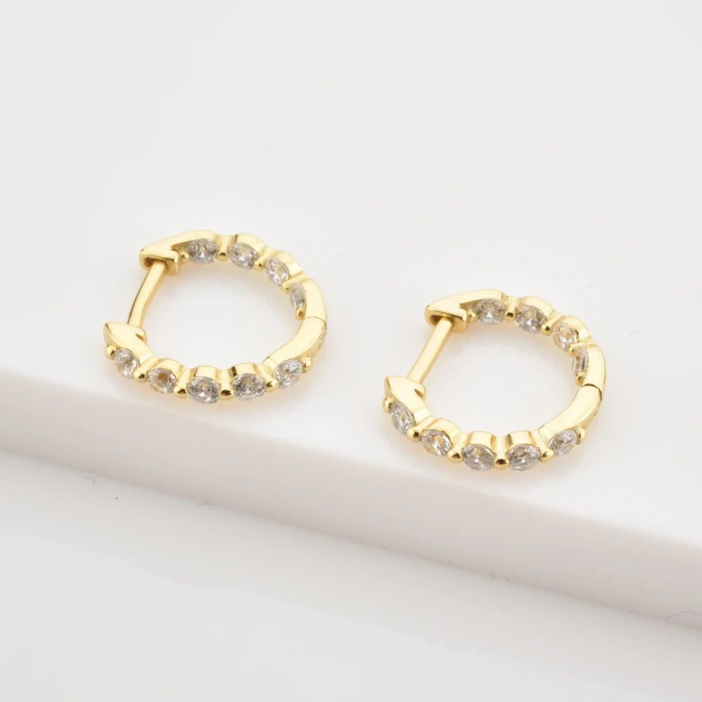 ANDYWEN New 925 Sterling Silver Gold Two Zircon Pave Huggies Piercing Rock Punk Clips Hoops Earring Circle Women Jewelry