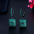 CWWZircons Full Black Gold Color Green Square CZ Dangling Round Huggie Hoop Earrings for Women New Trendy Party Jewelry CZ927