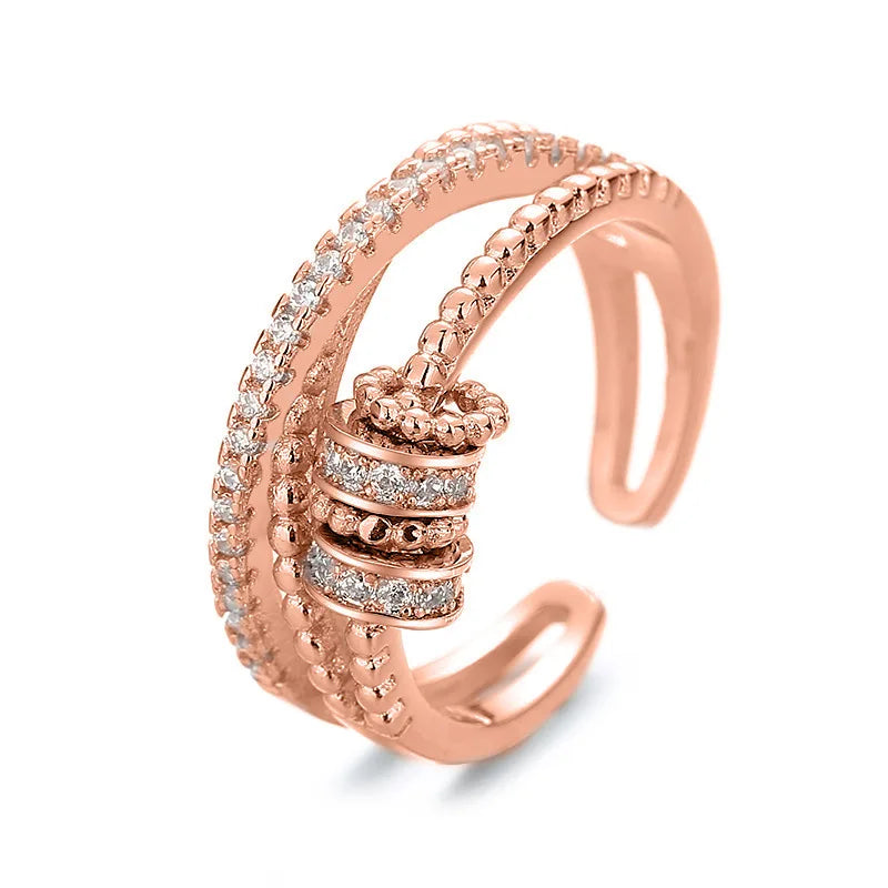 T0583 Women's Fashion Rings Ball Shape Pave Setting Cubic Zirconia Party Jewelry Gold Rose Silver Tone