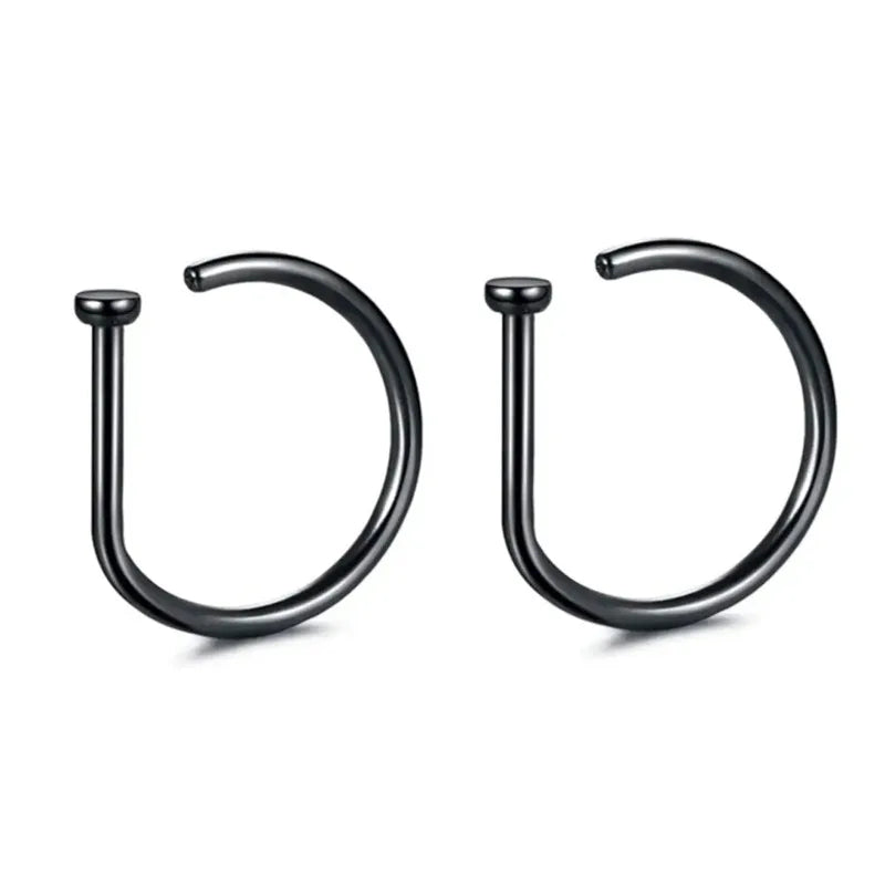 Stainless Steel Nose Ring Hoop Black Gold Plated Classic Unisex Internally Threaded Hook Body Jewelry for Daily Wear Piercing