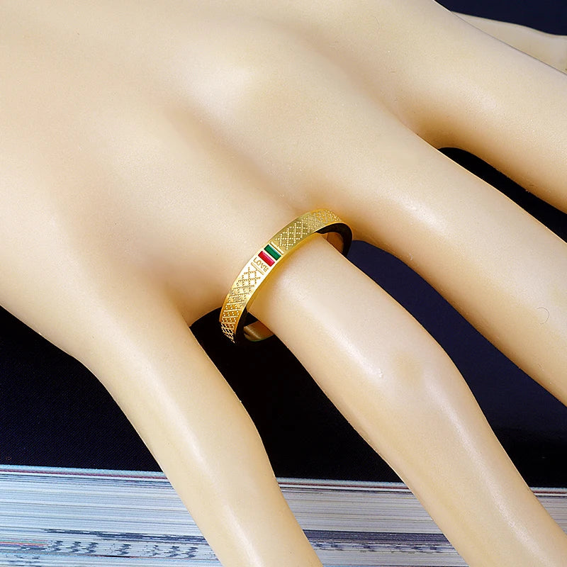 Zalman Luxury Green Red Enamel Ring For Women Men Stainless Steel 18K Gold Color Couple Ring Wedding Jewelry Accessories