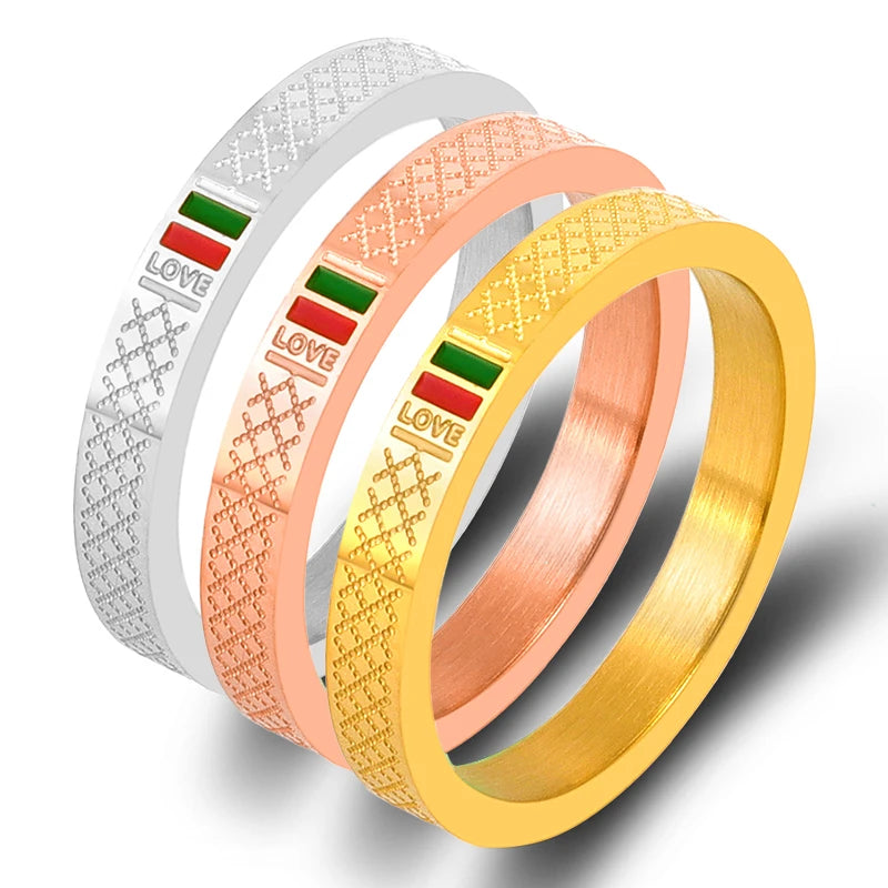 Zalman Luxury Green Red Enamel Ring For Women Men Stainless Steel 18K Gold Color Couple Ring Wedding Jewelry Accessories