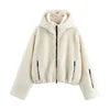 Women's Vintage Woven Faux Fur Hooded Winter Jacket with Zipper Closure in Polyester Women Skiwear Warm Coat