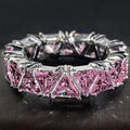 H480 Pyramid Crystal & Rhinestone Eternity Band Ring 925 Silver Claw Setting Women's Party Jewelry