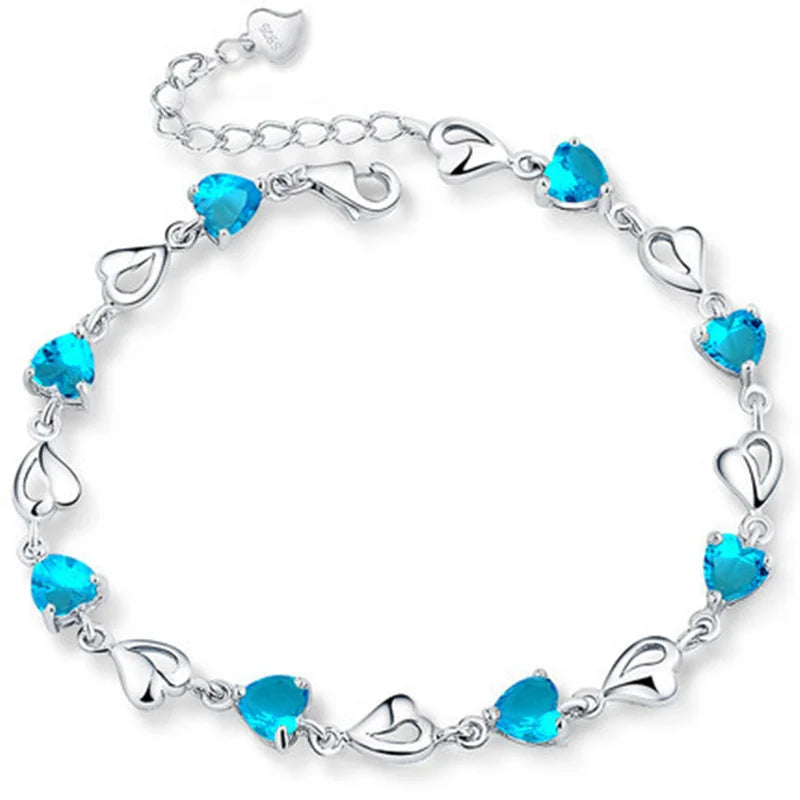 New 925 Silver Bracelet Zircon Heart-Shaped Sweet Silver Bracelet For Woman Charm Jewelry Gift