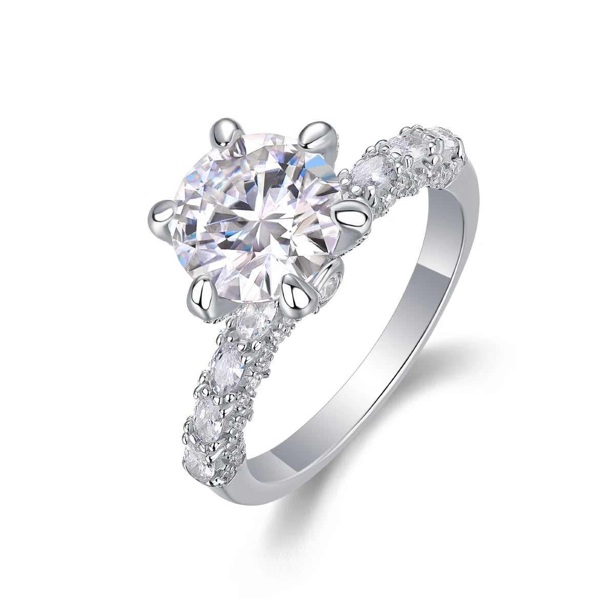 3Ct Main Round Moissanite Ring Wedding Engagement Promise Ring S925 Silver White Color Women Daily Wear Jewelry Ring