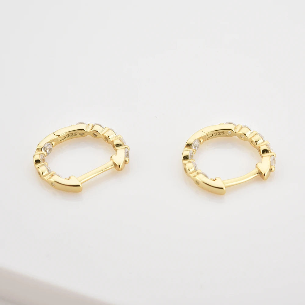 ANDYWEN New 925 Sterling Silver Gold Two Zircon Pave Huggies Piercing Rock Punk Clips Hoops Earring Circle Women Jewelry