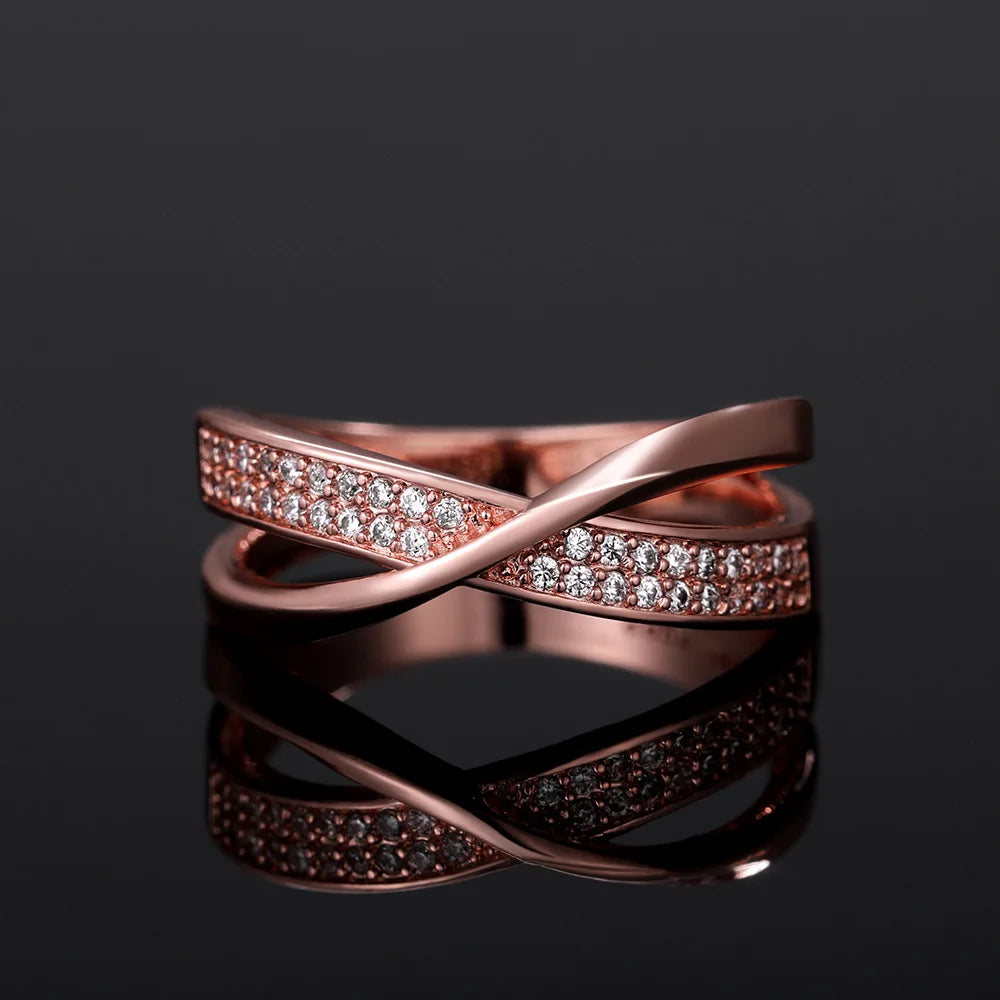 Classic Female Ring 925 Sterling Silver Two Tone X Shape Cross Rings For Women Infinite Dazzling Zircon Wedding Rings Anillos