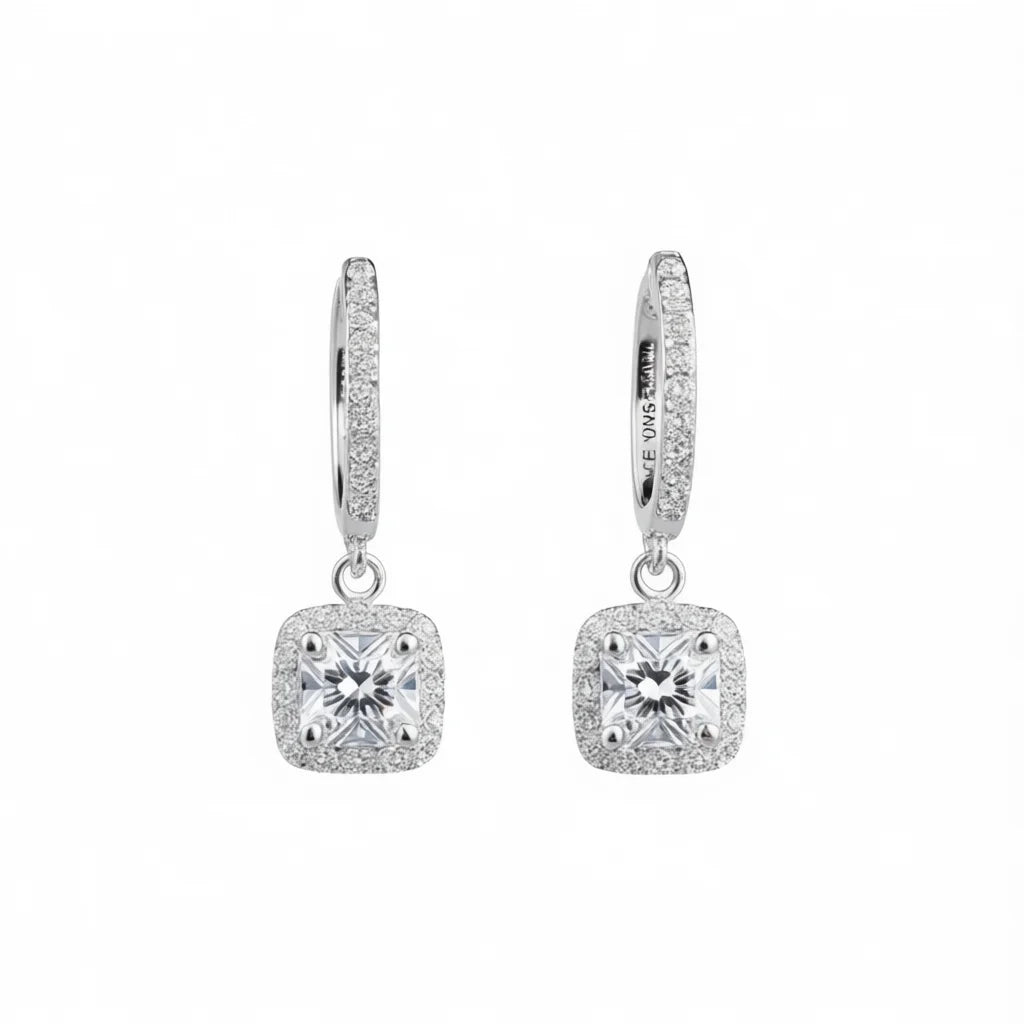 Ice One Diamond Charm Earrings 925 Silver Princess Cut Claw Setting Luxury Women's Wedding Jewelry Rhodium Plated