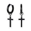 Dainty Minimalist Gold Color Dangling Cross Shaped Charm Huggie Pierced Hoop Earrings For Guy Men Women Jewelry