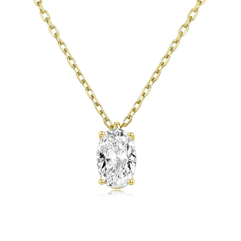 XL1388 Golden Oval Cut Diamond NGTC Certified Pendant Necklace 925 Silver Claw Setting Classic Engagement Jewelry Unisex Link