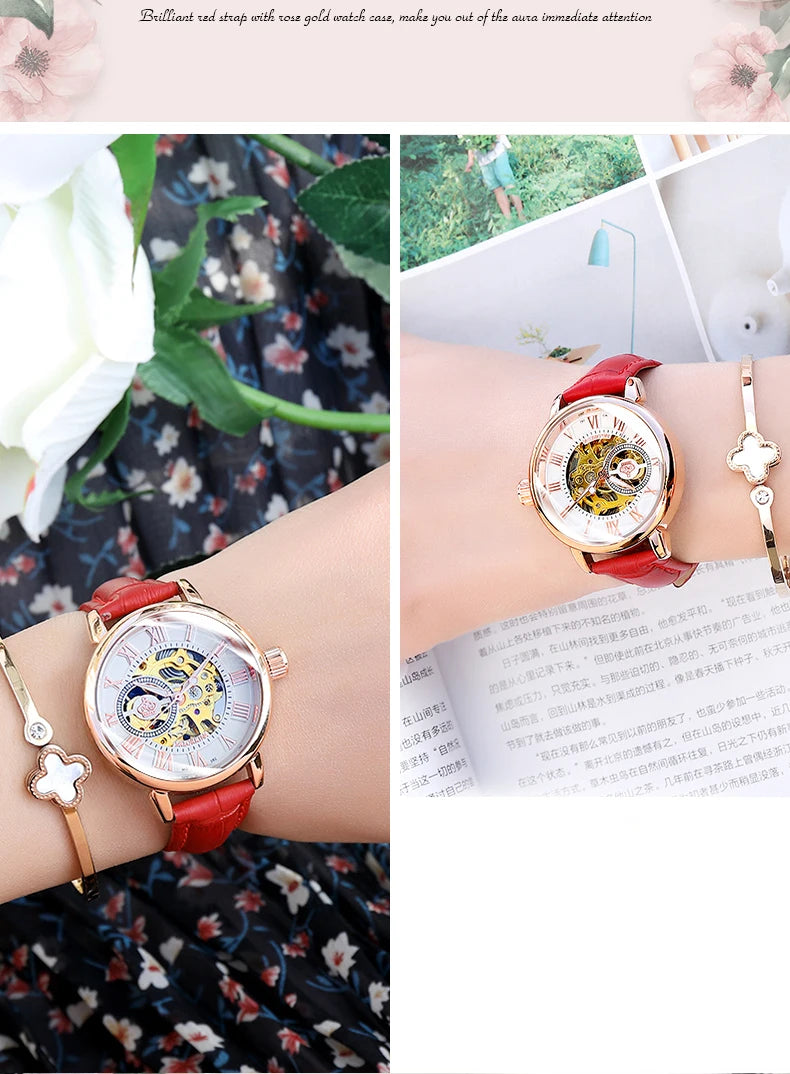 ORKINA Silver Skeleton Women's Watch Stainless Steel Fashion Ladies Mechanical Watches Female Automatic Self-Wind Wristwatches